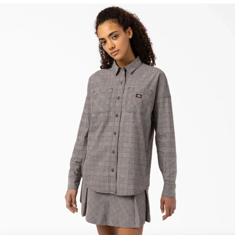 Dickies Bakerhill Shirt in Brown/White Plaid NWT Sz Small - Picture 2 of 12